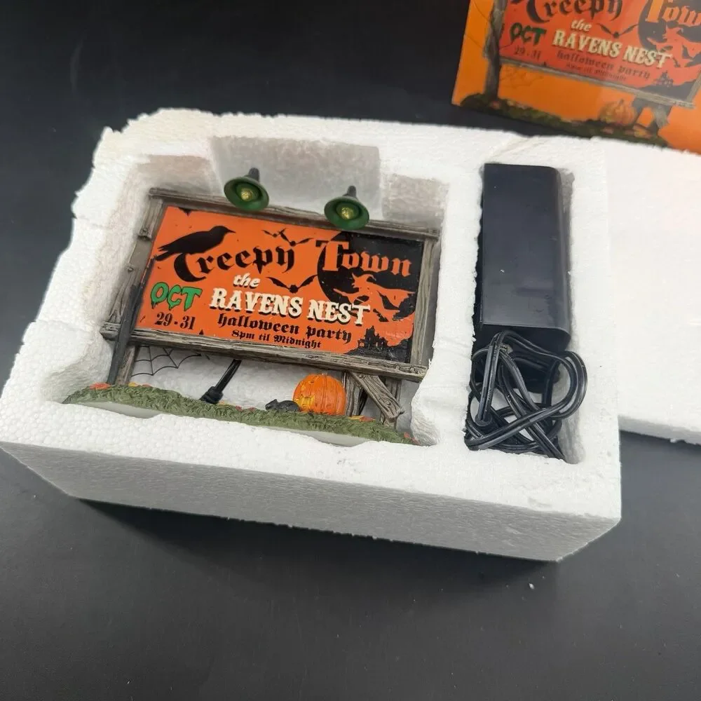 Dept 56 Creepy Town Lit Billboard Lit Accessory Halloween Village Ravens Nest